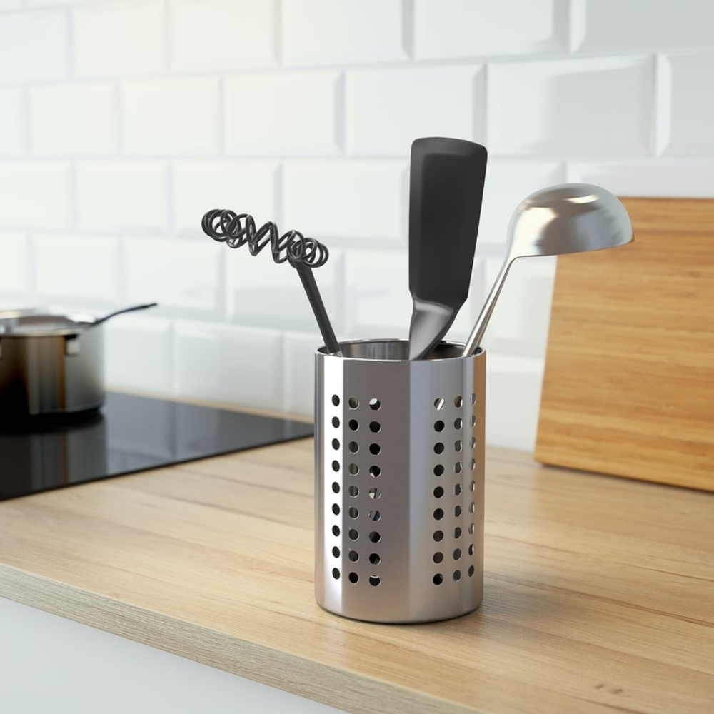 Ikea Ordning Stainless Steel Utensil Holder with Black Kitchen Tools